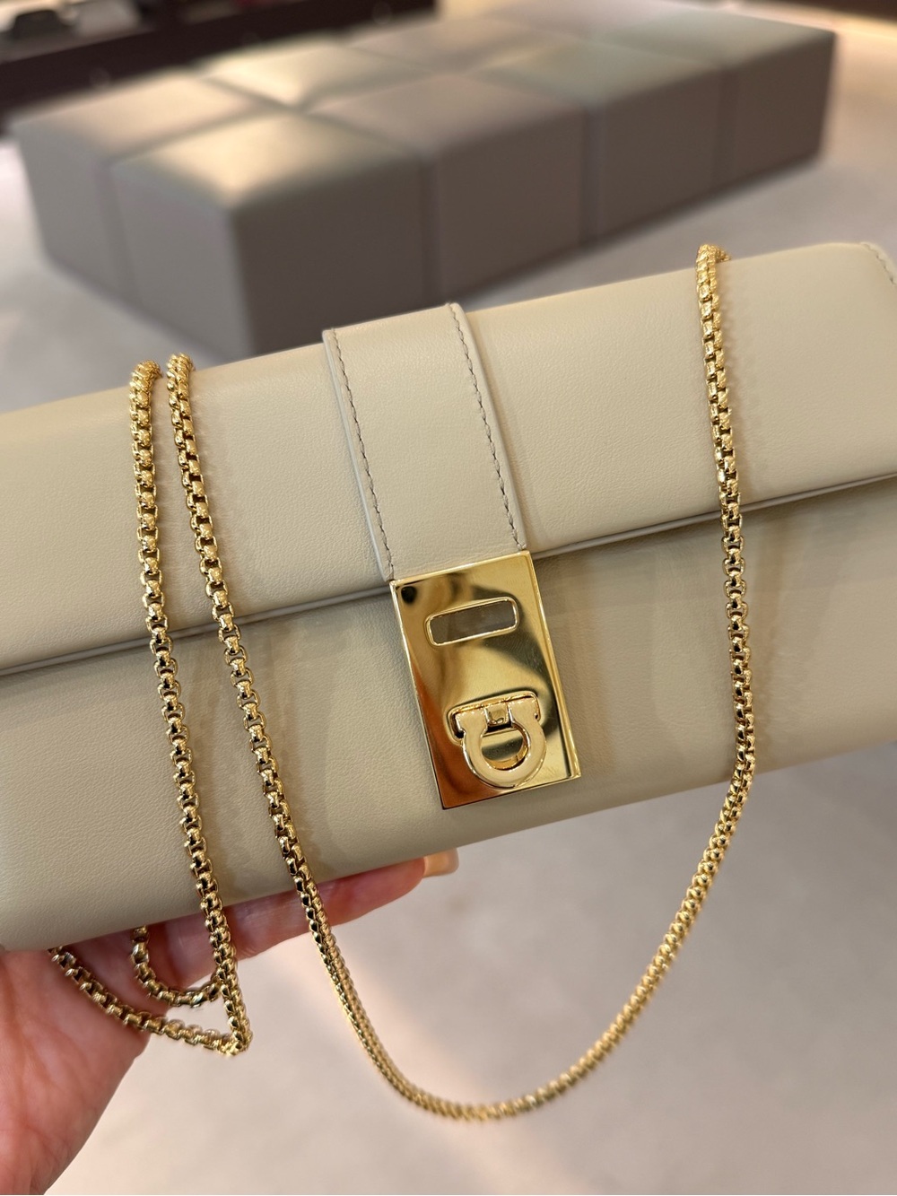 $995 Salvatore Ferragamo Hug Wallet Chain - Stone - Picture 7 of 12
